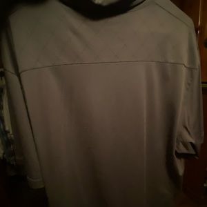 Travis Mathew golf polo shirt, size 2X grey with green writing and stripes